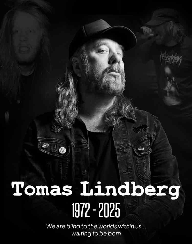 Tomas 'Tompa' Lindberg en el escenario, retrato en blanco y negro